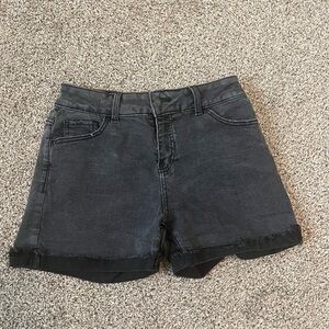Time and Tru Black Jean Shorts Mid-Waisted Frayed Hem